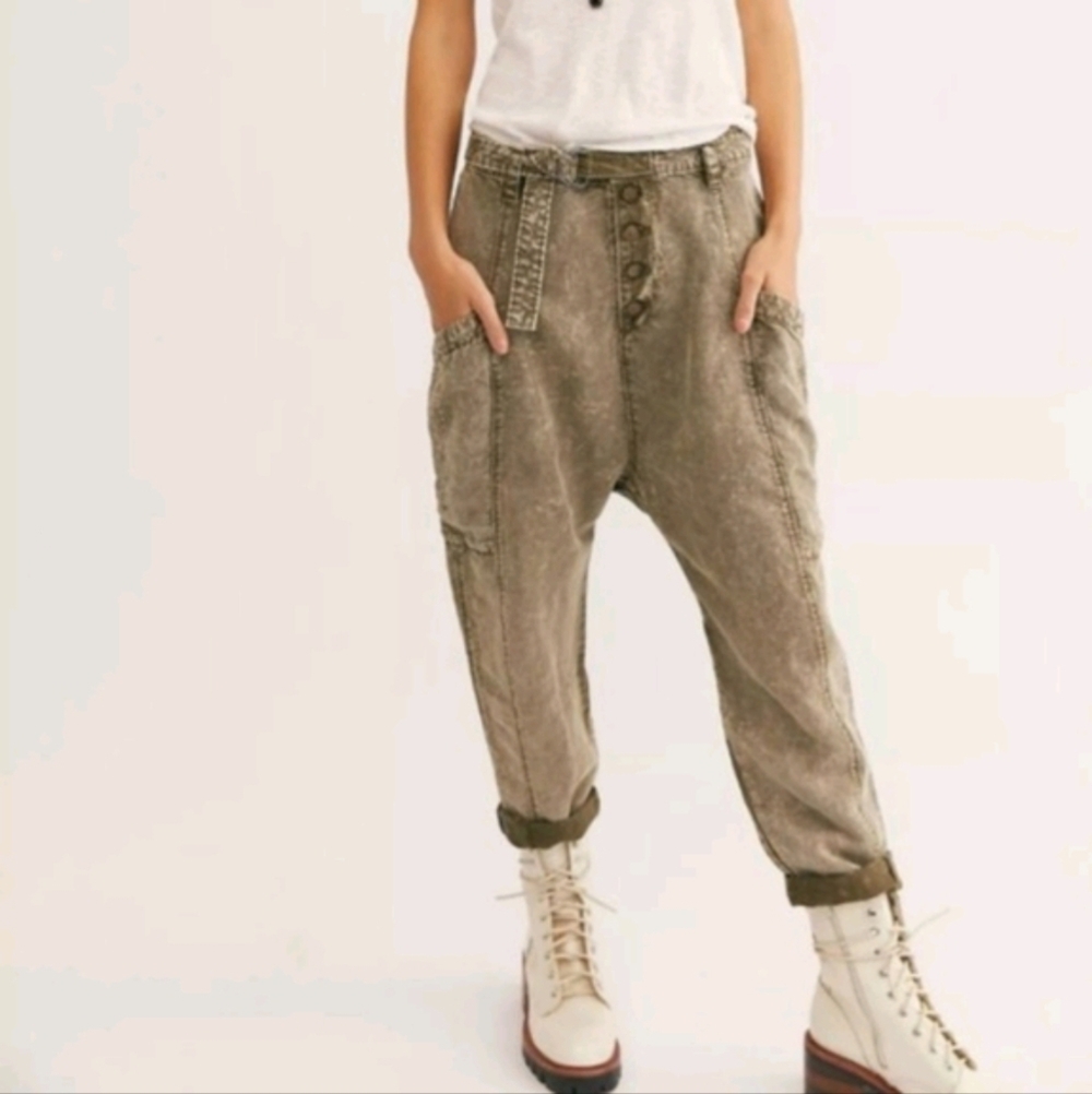 Free People Olive Green Washed Utility Jogger Pants